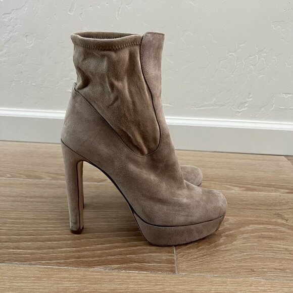 Miu Miu Taupe Suede Platform Ankle Booties - Picture 3 of 9
